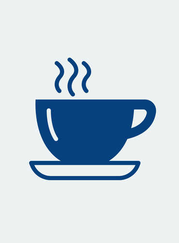 Stilisiertes Icon einer dampfenden Kaffeetasse auf einer Untertasse zur Darstellung von Kaffee oder Heißgetränken.